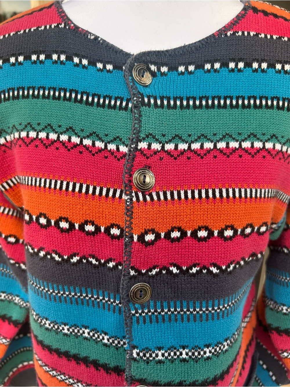 Vintage 90s LizWear multicolored striped cropped knit cardigan southwestern S - Picture 2 of 8